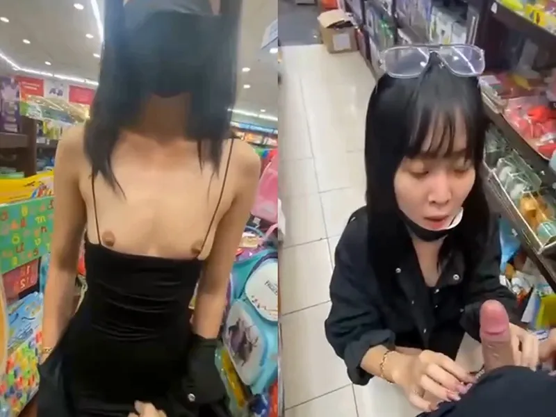 đi nhà sách em mặc mỗi cái quần lót còn đòi anh liếm cây hàng p1